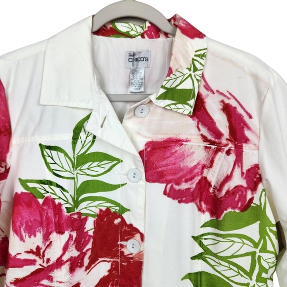 Chico's White Pink Floral Button Up Blazer Jacket Women's Size Large - Picture 4 of 10